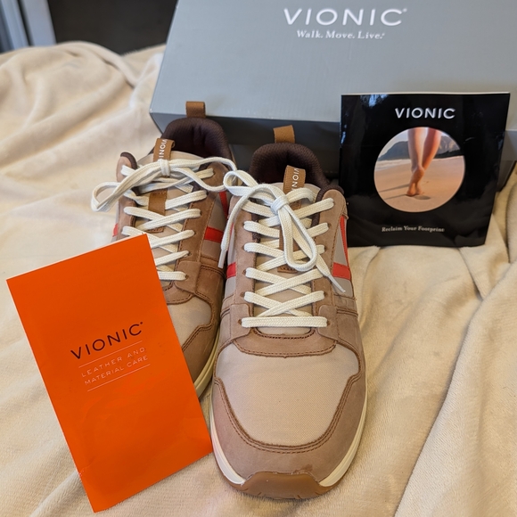Vionic Women's Rechelle Sneakers Toffee Orange Accent Casual Minimalist Orthotic - Picture 9 of 9